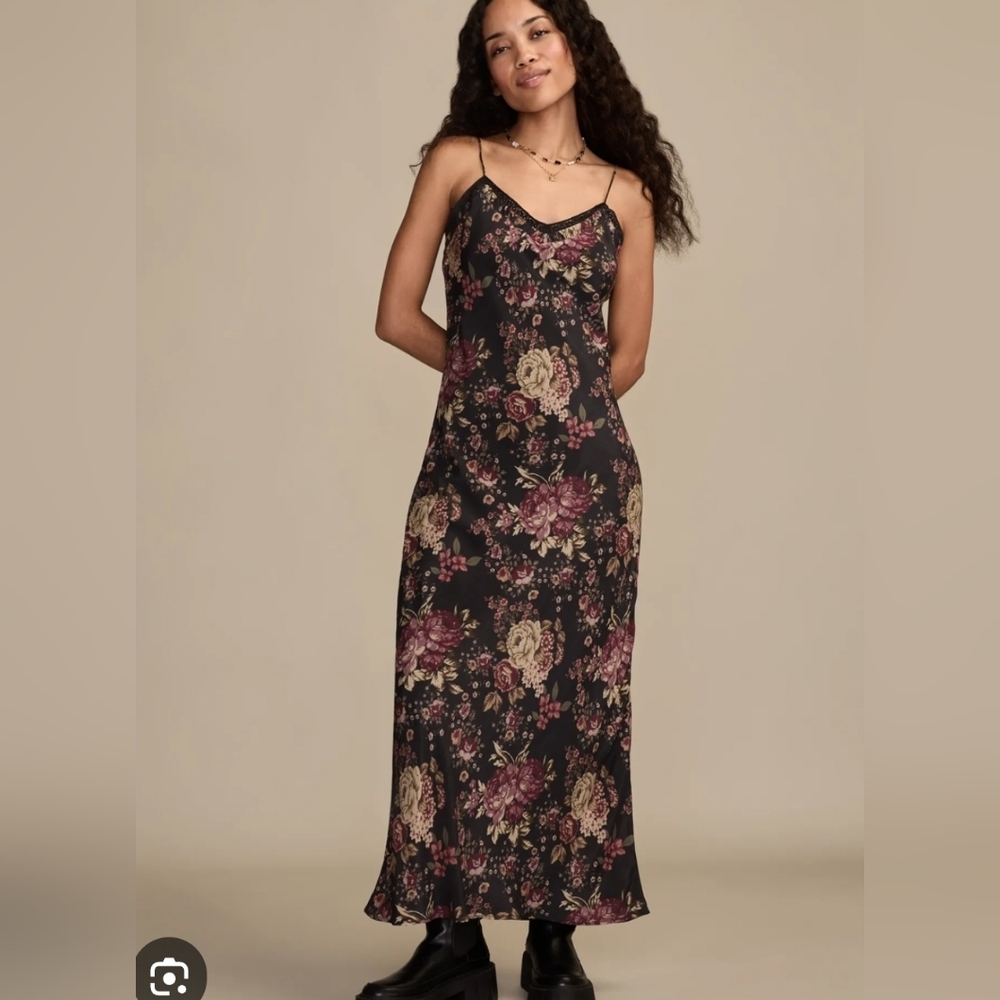 Lucky Brand Ruched Printed Slip Midi Dress